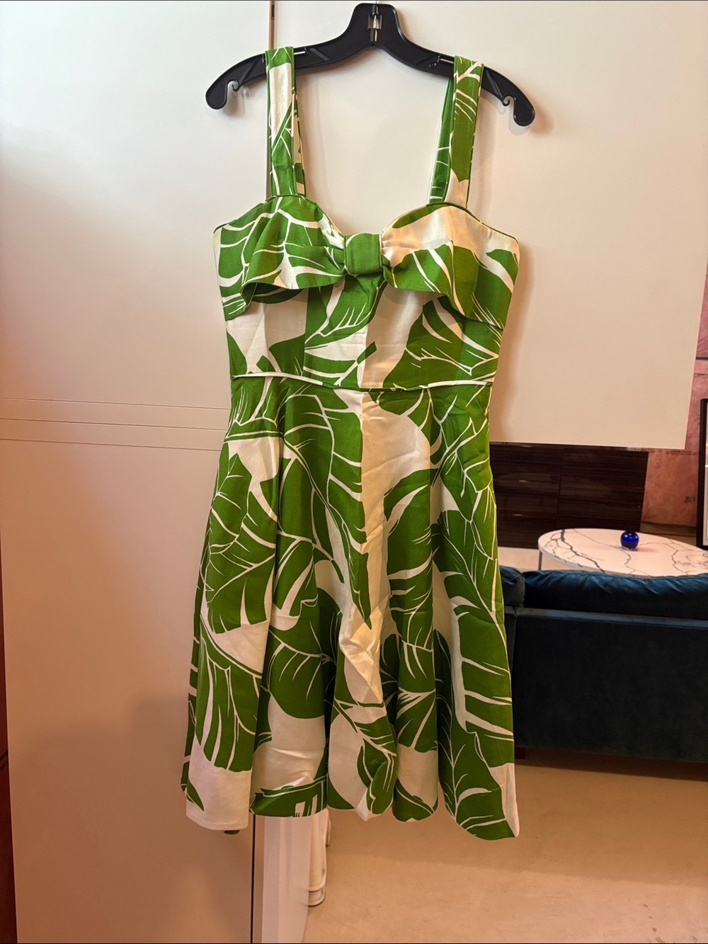 kate spade Green and White Leaf-Print Midi Dress